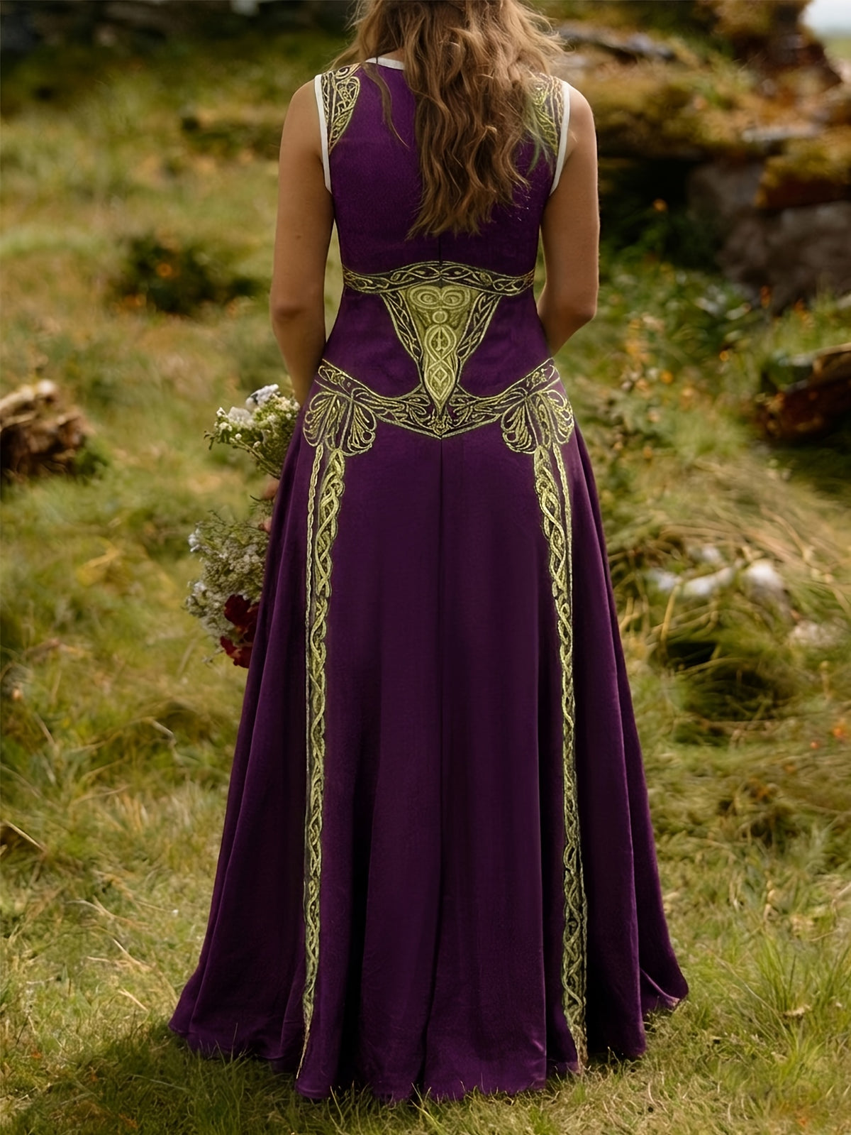 Robe longue grande taille — Entrelacs celtiques et col en V