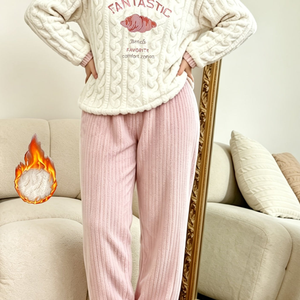 Pyjama grande taille, chaleur d'hiver, esprit décontracté — matière : polyester