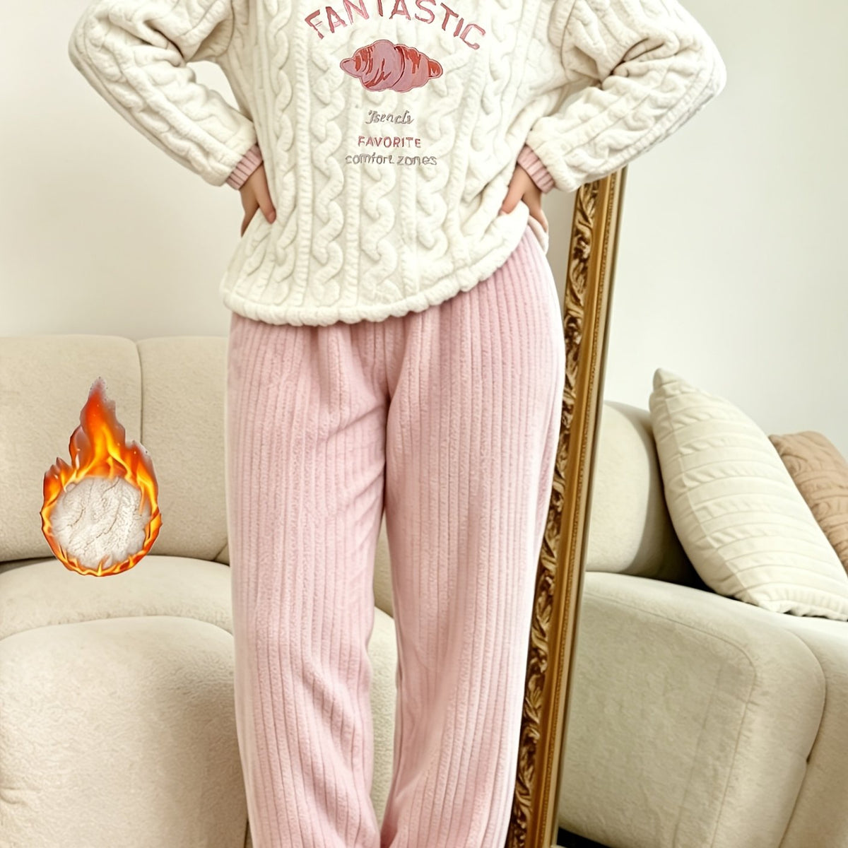 Pyjama grande taille, chaleur d'hiver, esprit décontracté — matière : polyester