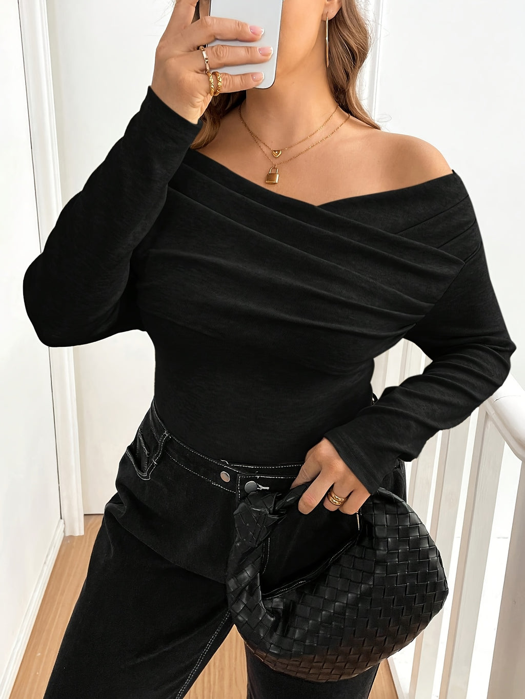 T-shirt grande taille, fines bretelles, manches longues — composition : 95% Polyester, 5% Élasthanne