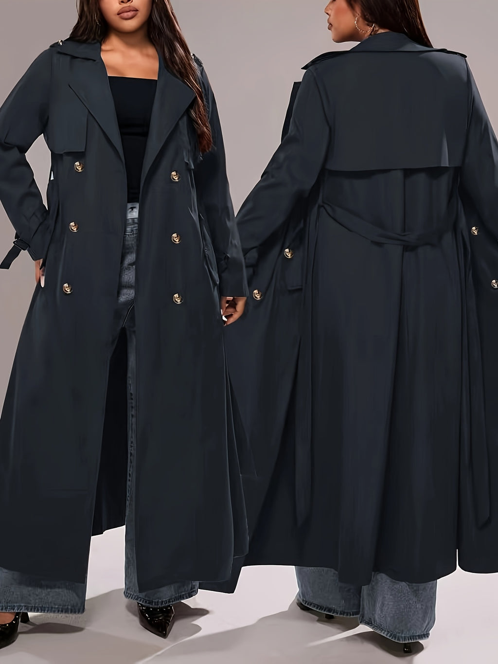 Manteau grande taille, esprit trench, détail du col