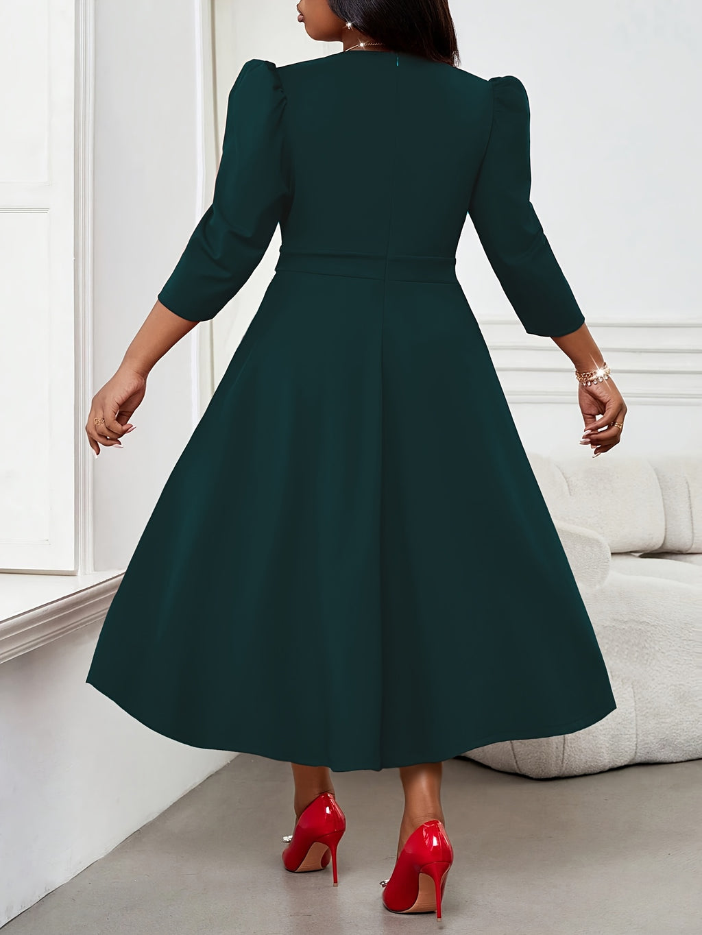 Robe patineuse grande taille — Crêpe extensible manches 3/4