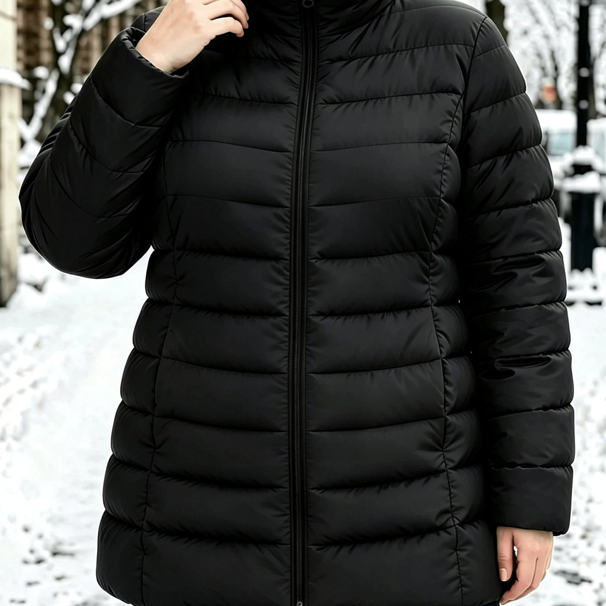 Veste grande taille, poches plaquées, fermeture zippée, chaleur d'hiver — matière : polyester