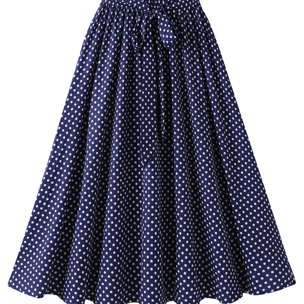 Jupe grande taille à pois, coupe évasée, ceinture assortie — matière : polyester