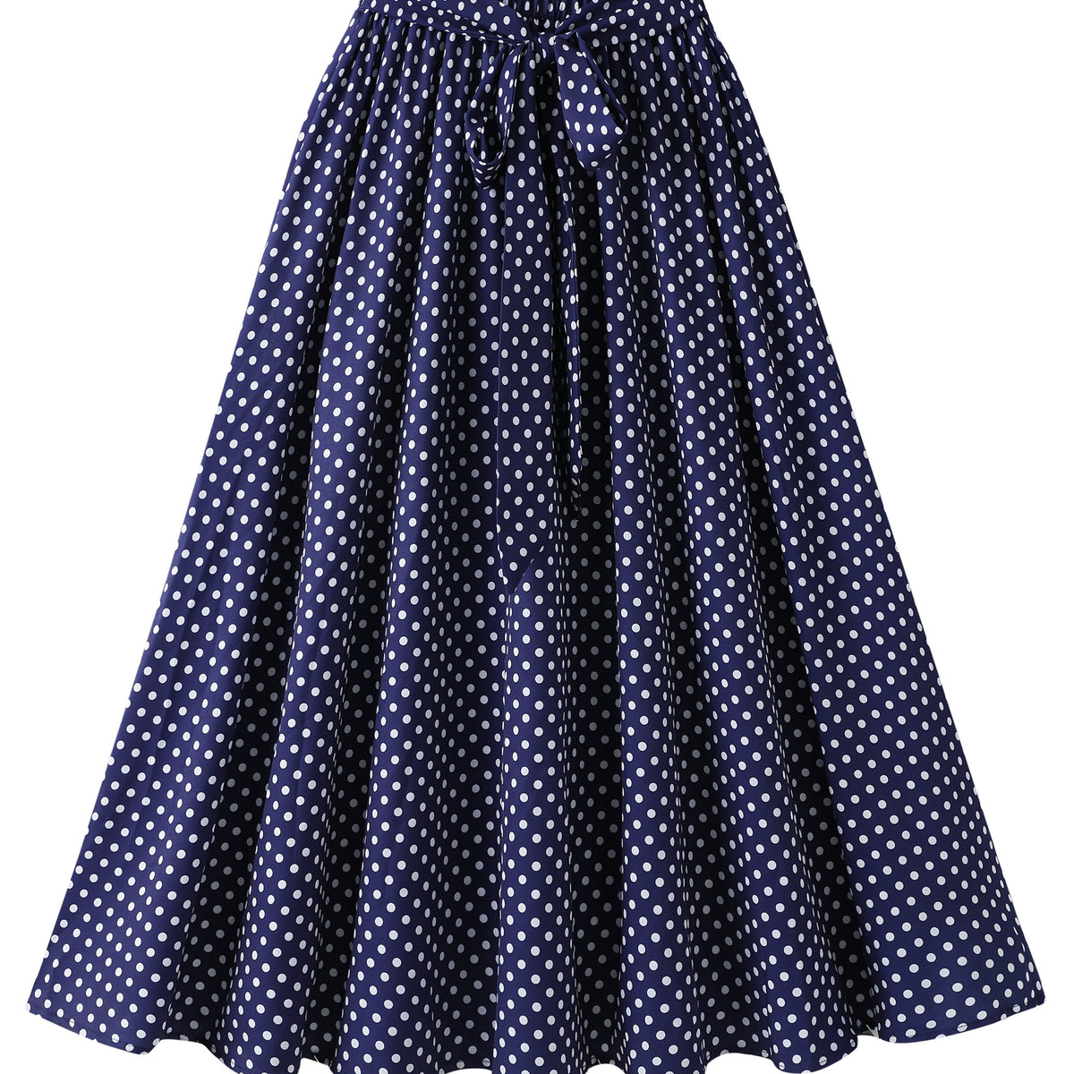 Jupe grande taille à pois, coupe évasée, ceinture assortie — matière : polyester Image