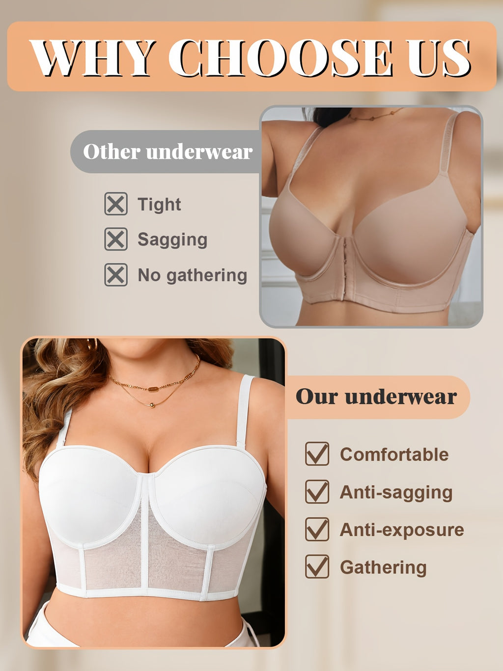 Soutien-gorge bustier grande taille, tulle à baleines