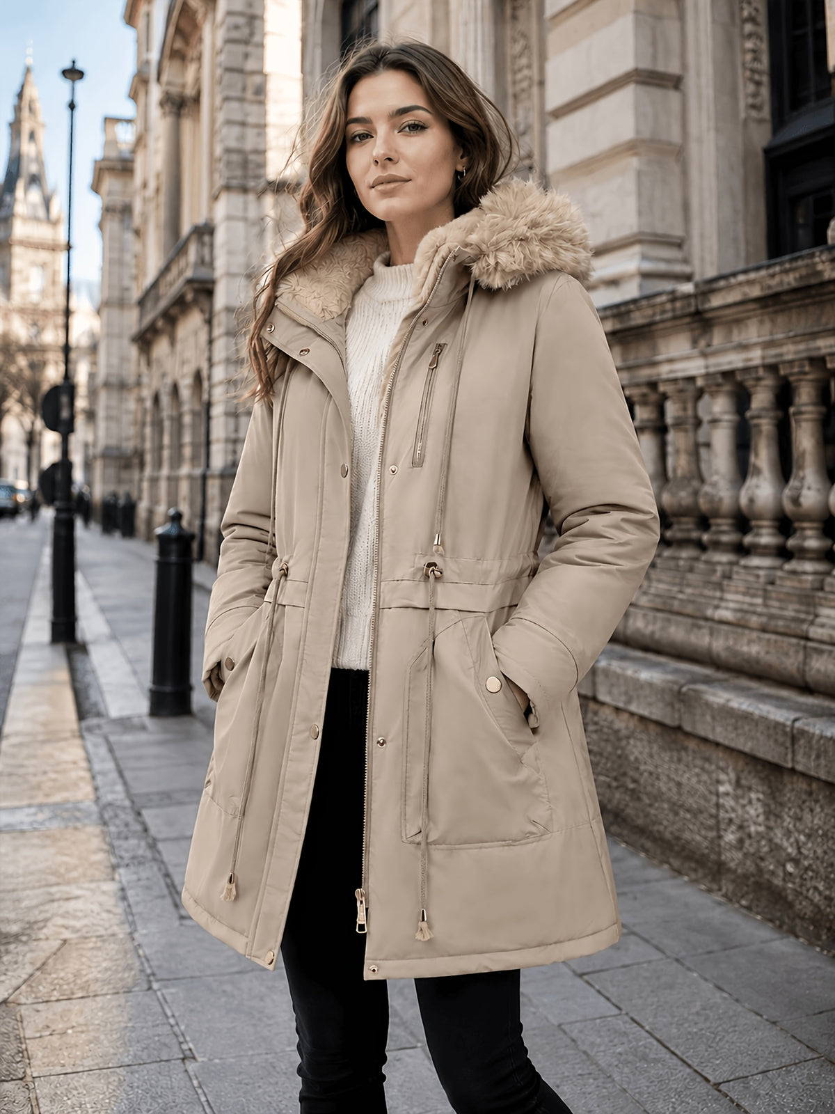 Manteau grande taille, chaleur d'hiver, tissu épais, détail du col