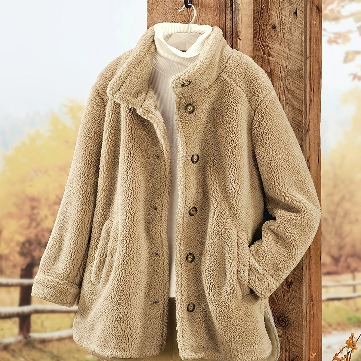 Manteau grande taille, coupe ample, capuche, manches longues — matière : polyester