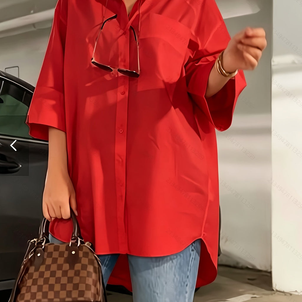 Chemise grande taille, coupe oversize, poches pratiques, tissu opaque