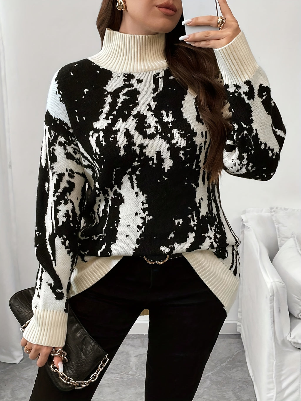 Top grande taille en dégradé, coupe oversize, chaleur d'hiver, vu de dos