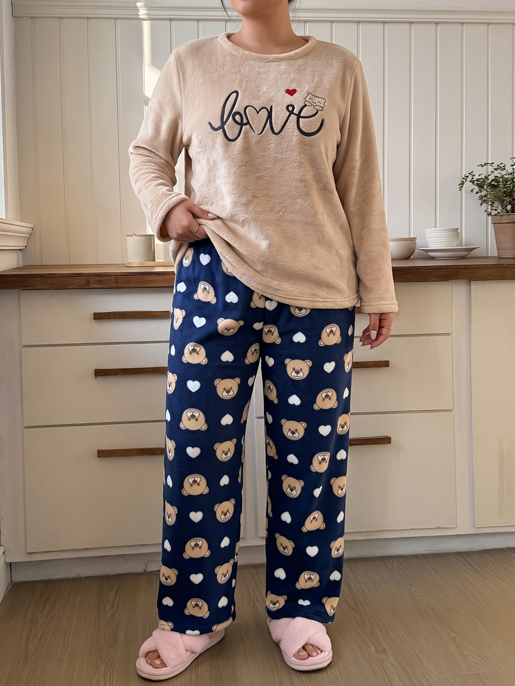 Pyjama grande taille, coupe ample, chaleur d'hiver