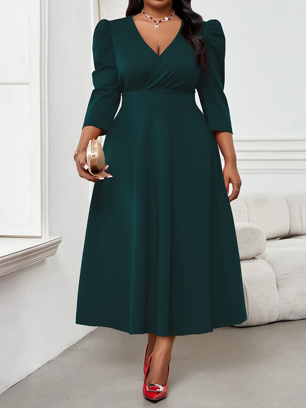 Robe patineuse grande taille — Crêpe extensible manches 3/4