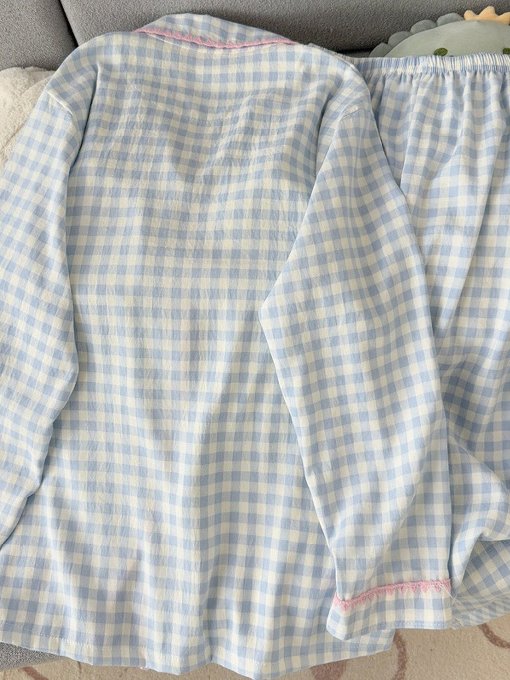 Pyjama grande taille à carreaux, manches longues, toucher naturel, tissu opaque