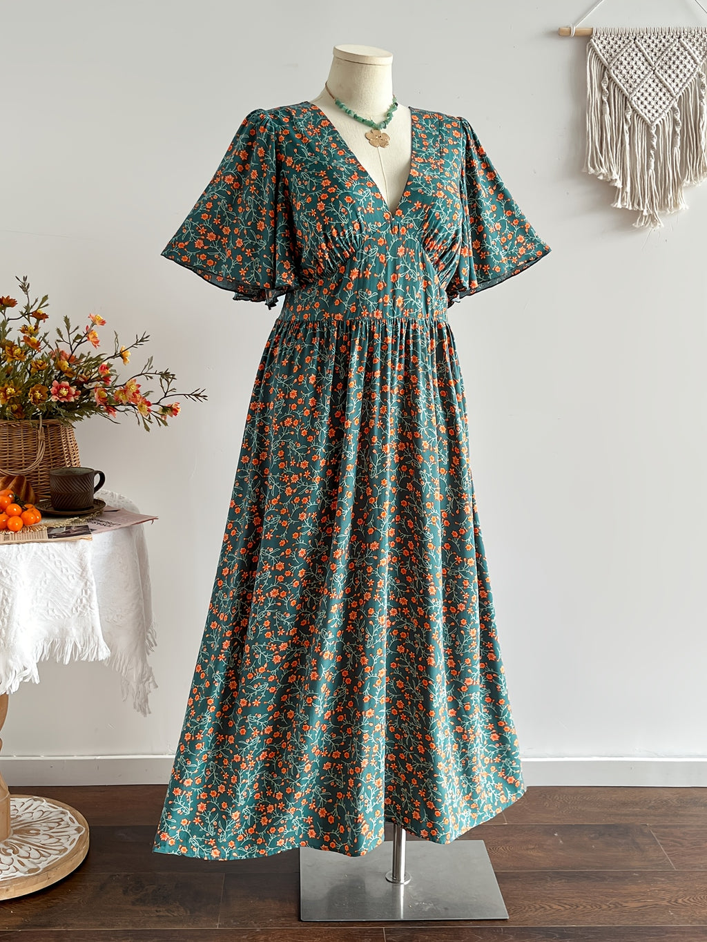 Robe maxi grande taille, trois imprimés en viscose mate