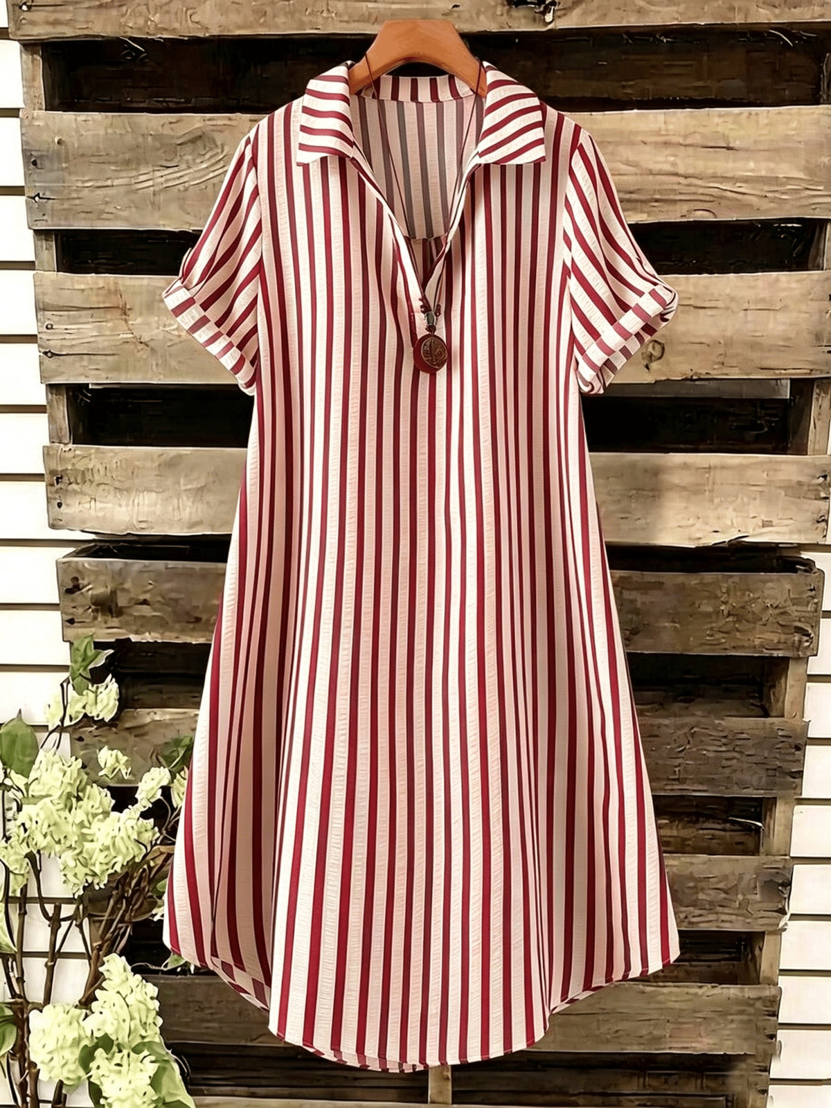 Robe chemise grande taille — Rayée verticale en sept coloris