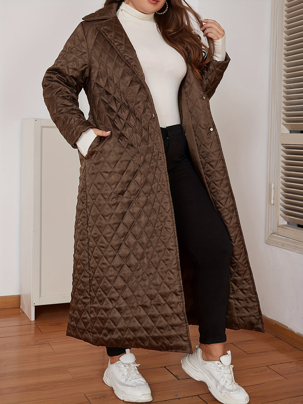 Manteau grande taille, col V, chaleur d'hiver
