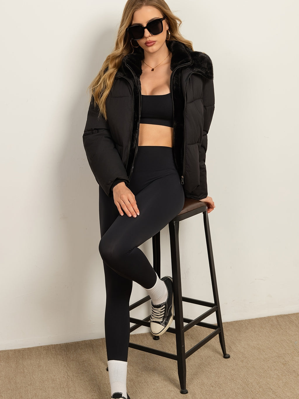 Manteau grande taille, fermeture zippée, chaleur d'hiver, coupe-vent, vu de dos