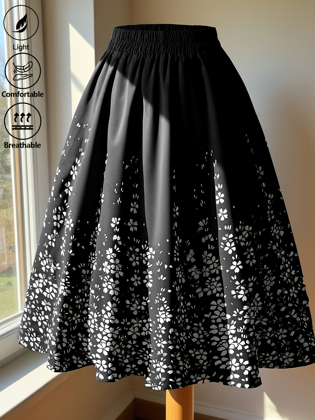Jupe grande taille à imprimé fleuri, coupe droite, jambe large, vue de profil