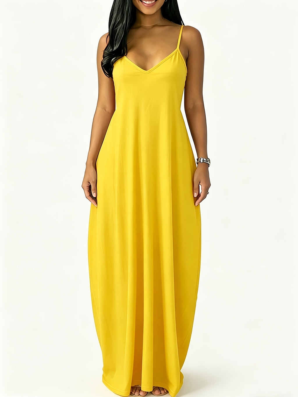 Robe longue grande taille — Fines bretelles et poches profondes
