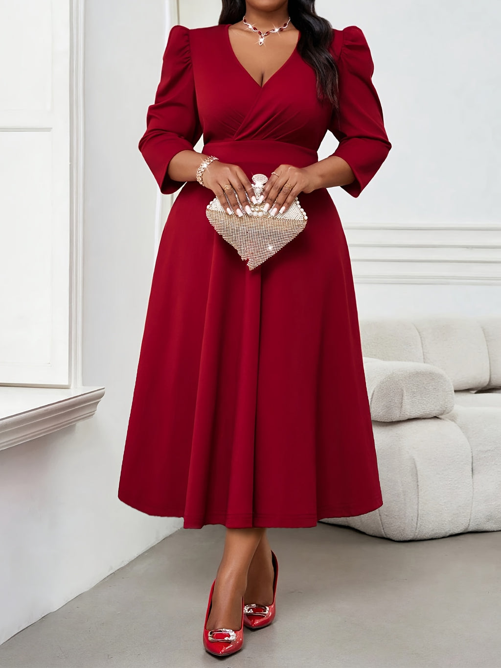 Robe patineuse grande taille — Crêpe extensible manches 3/4