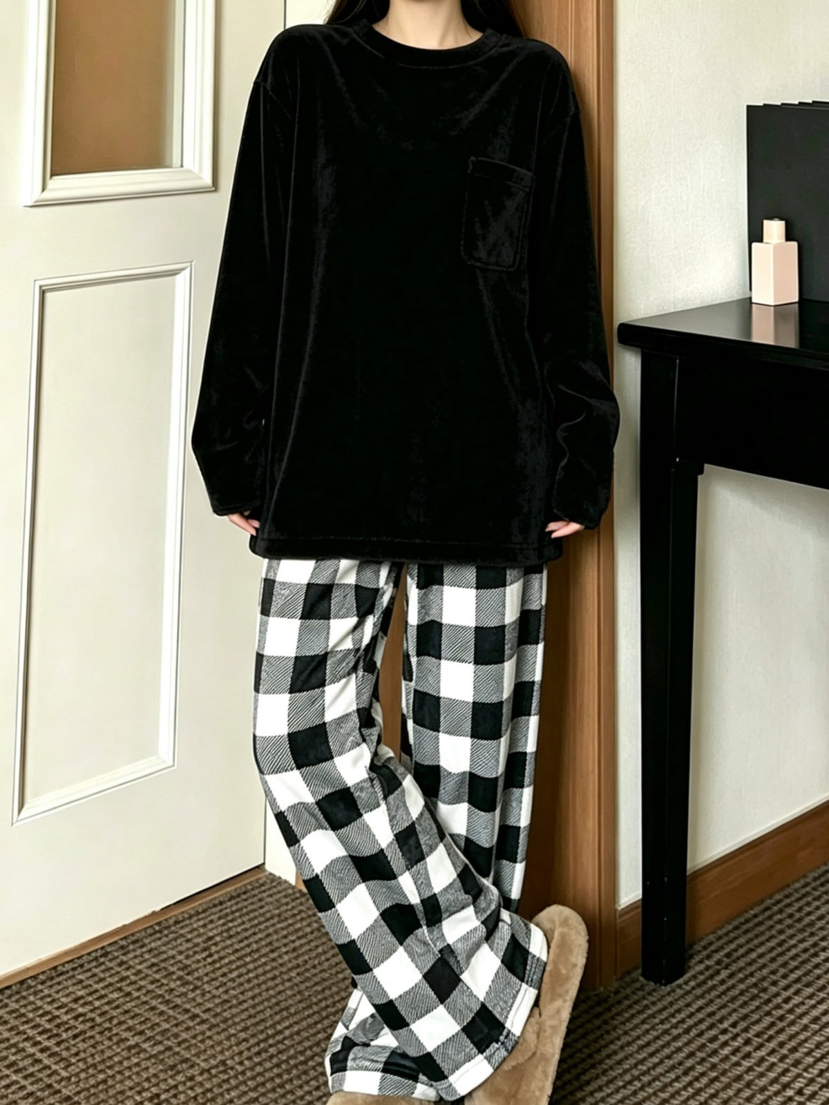 Pyjama grande taille à carreaux, chaleur d'hiver, esprit décontracté, autre coloris