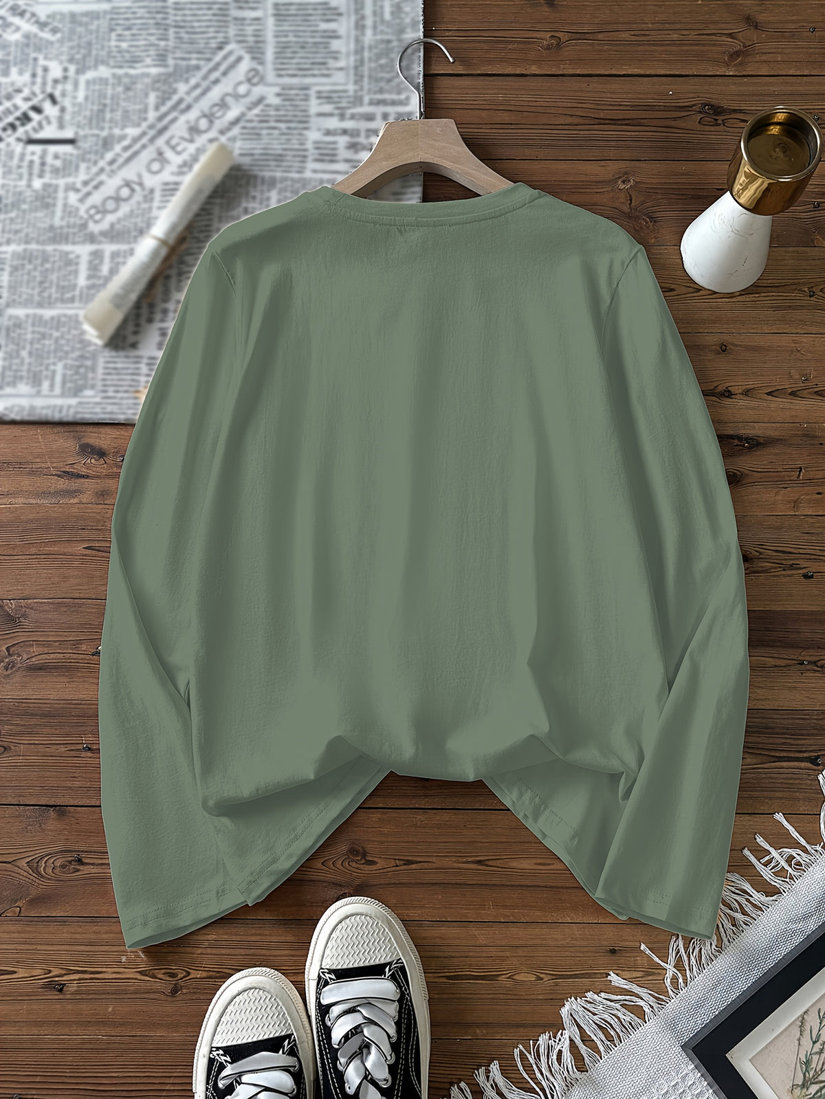Top grande taille, col rond, manches longues, toucher naturel, autre coloris