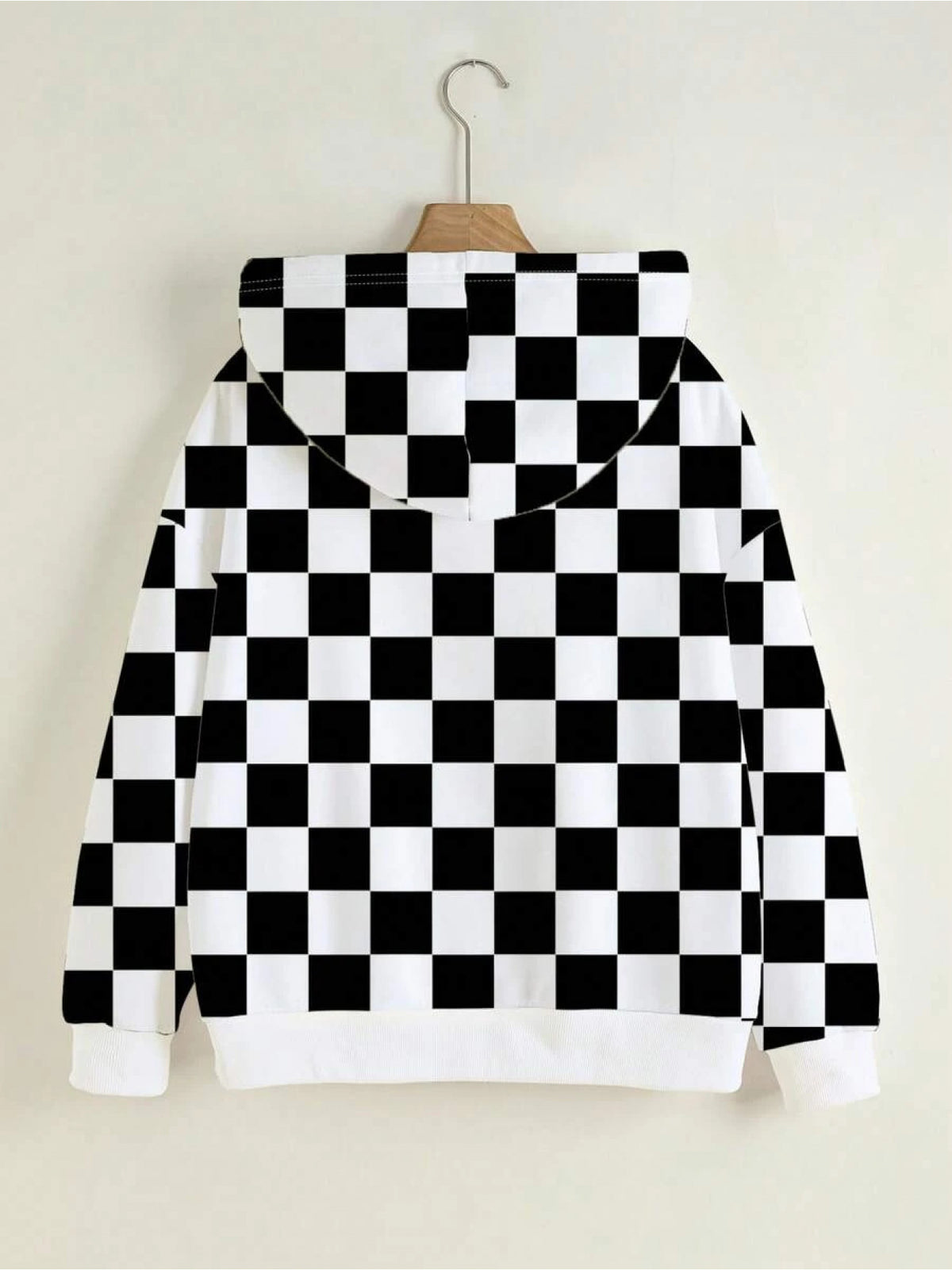 Sweat grande taille à carreaux, capuche, tissu opaque