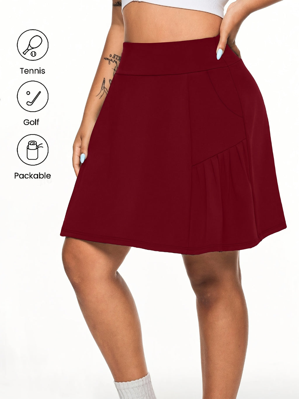 Jupe grande taille, poches pratiques, esprit sportif, mise en situation