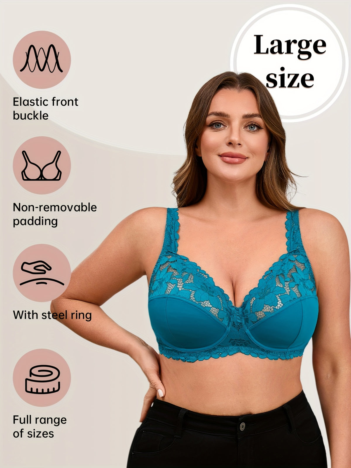 Soutien-gorge à armatures grande taille — Bleu canard, dentelle