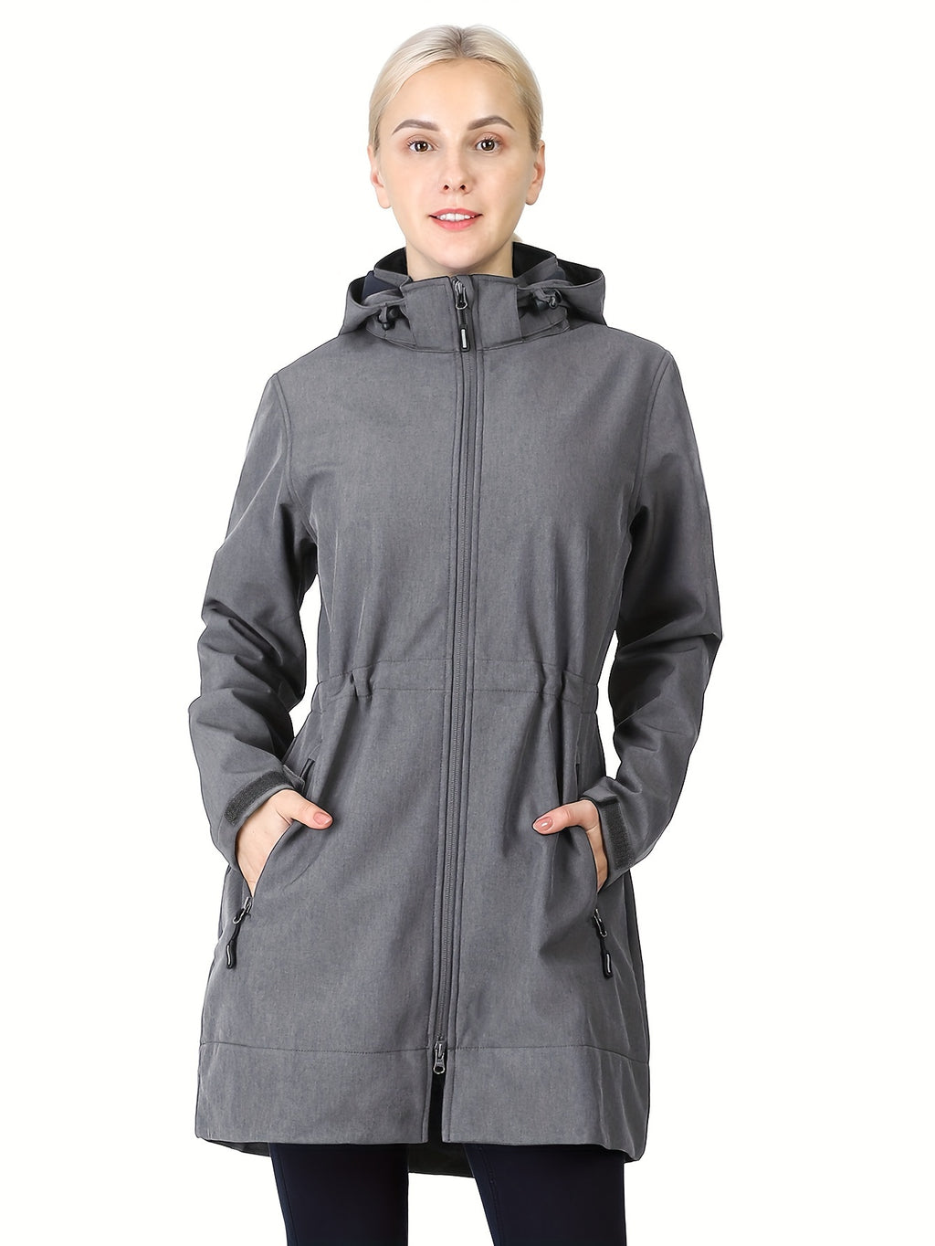 Veste grande taille, capuche, chaleur d'hiver, coupe-vent, vue de profil