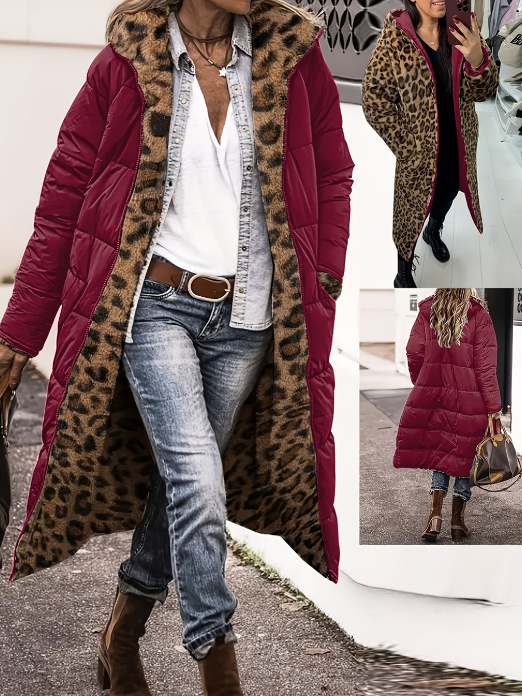 Manteau grande taille à imprimé léopard, chaleur d'hiver, matelassé