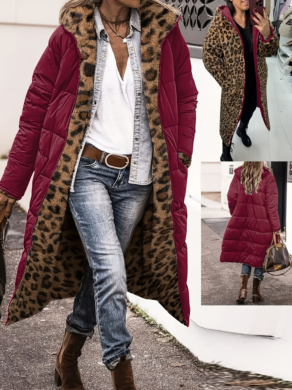 Manteau grande taille à imprimé léopard, chaleur d'hiver, matelassé