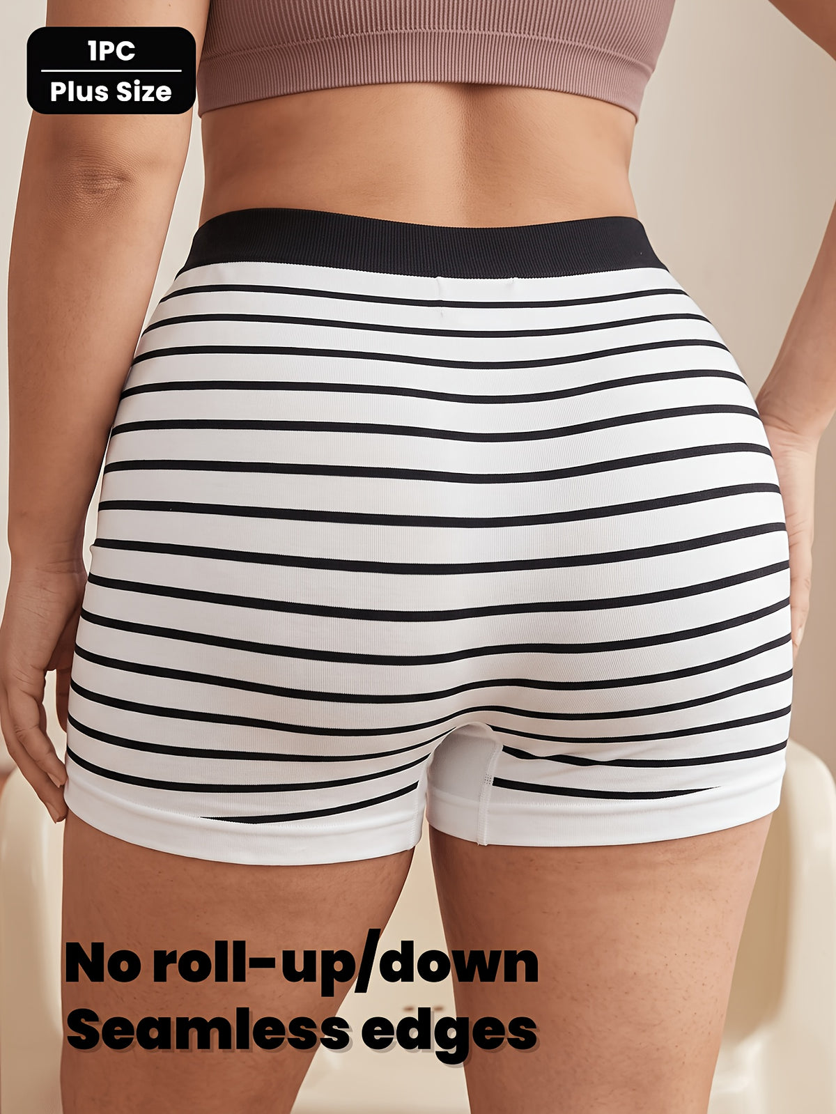 Short grande taille à rayures, ceinture assortie, détail du tissu