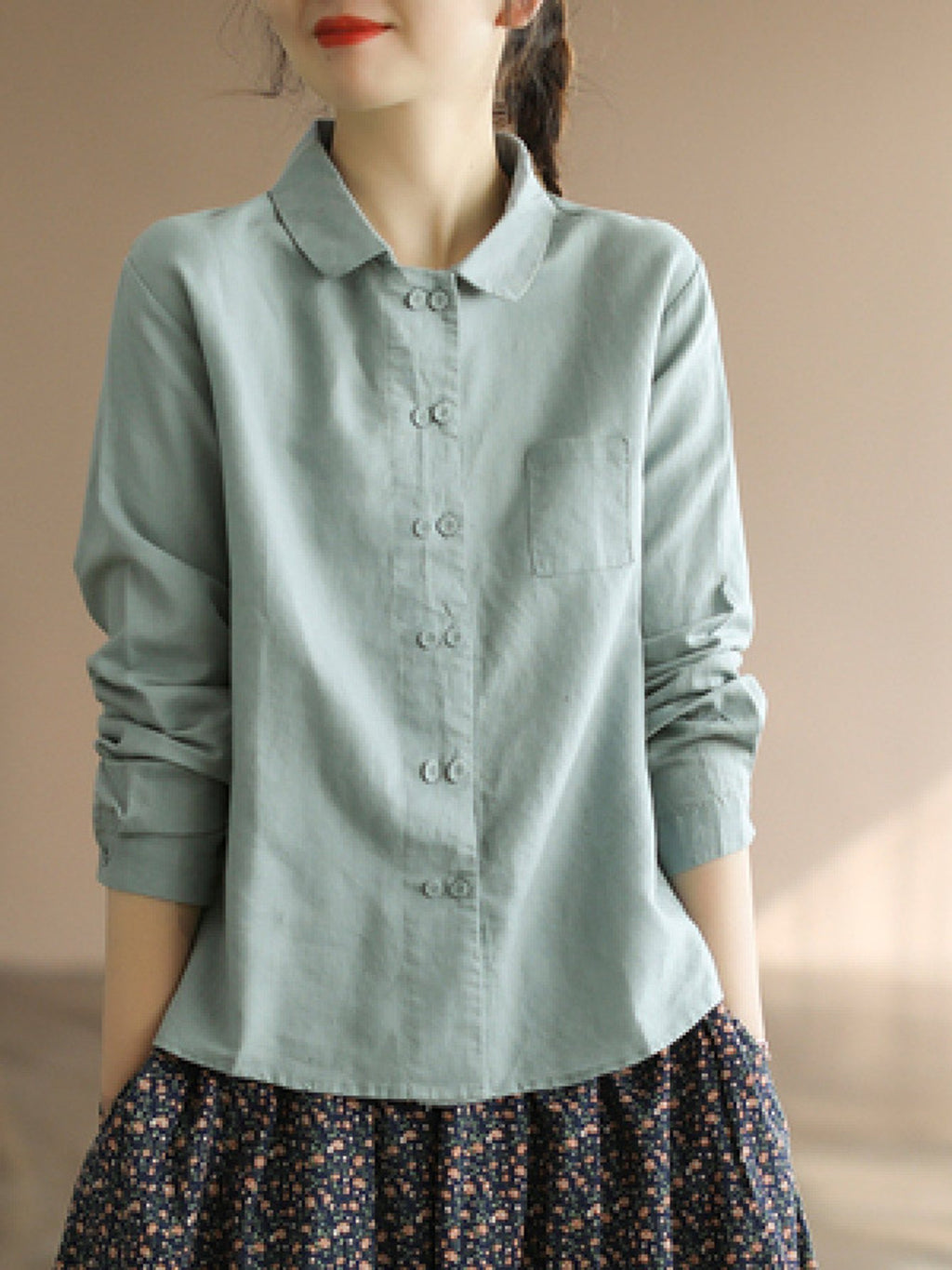 Chemise grande taille en lin, coupe ample, manches longues, tenue souple, autre coloris