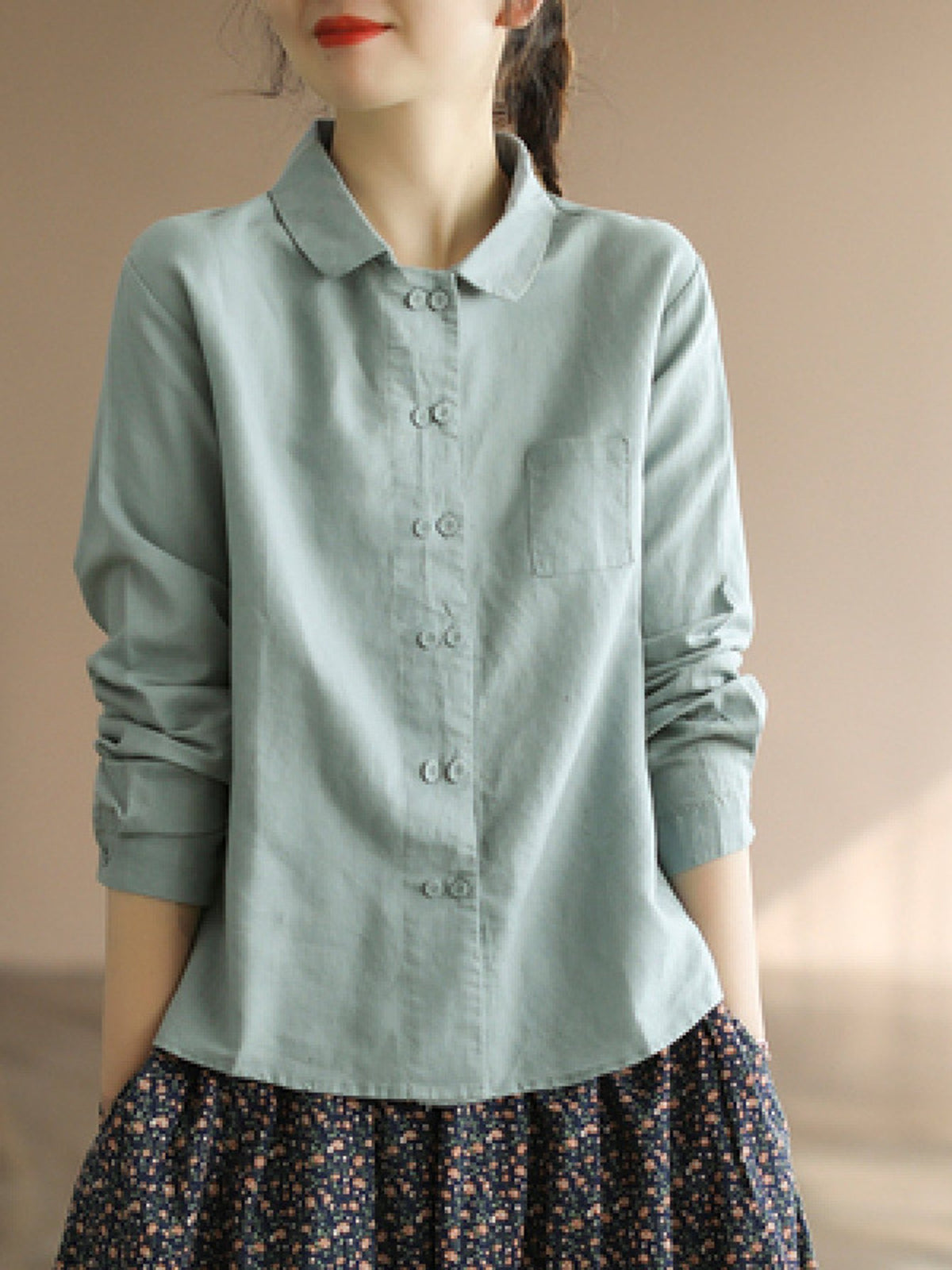 Chemise grande taille en lin, coupe ample, manches longues, tenue souple, autre coloris