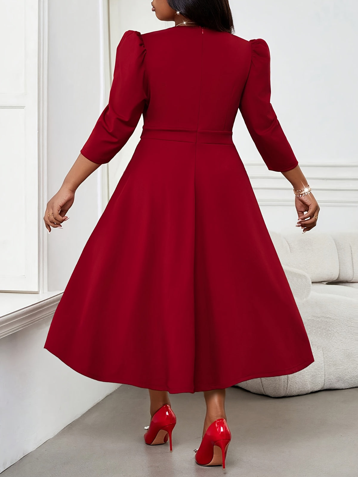 Robe patineuse grande taille — Crêpe extensible manches 3/4