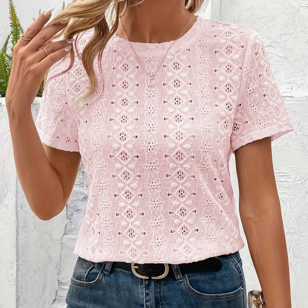 T-shirt grande taille en maille, manches courtes, maille souple, porté de face
