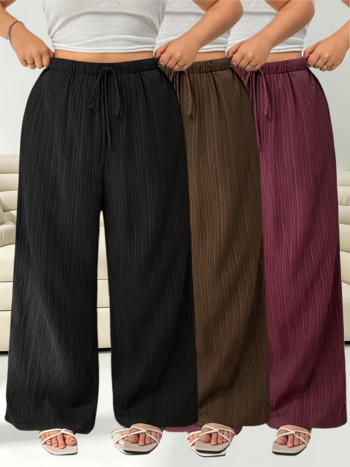 Pantalon d'été grande taille — Lot de 3 palazzos froissés