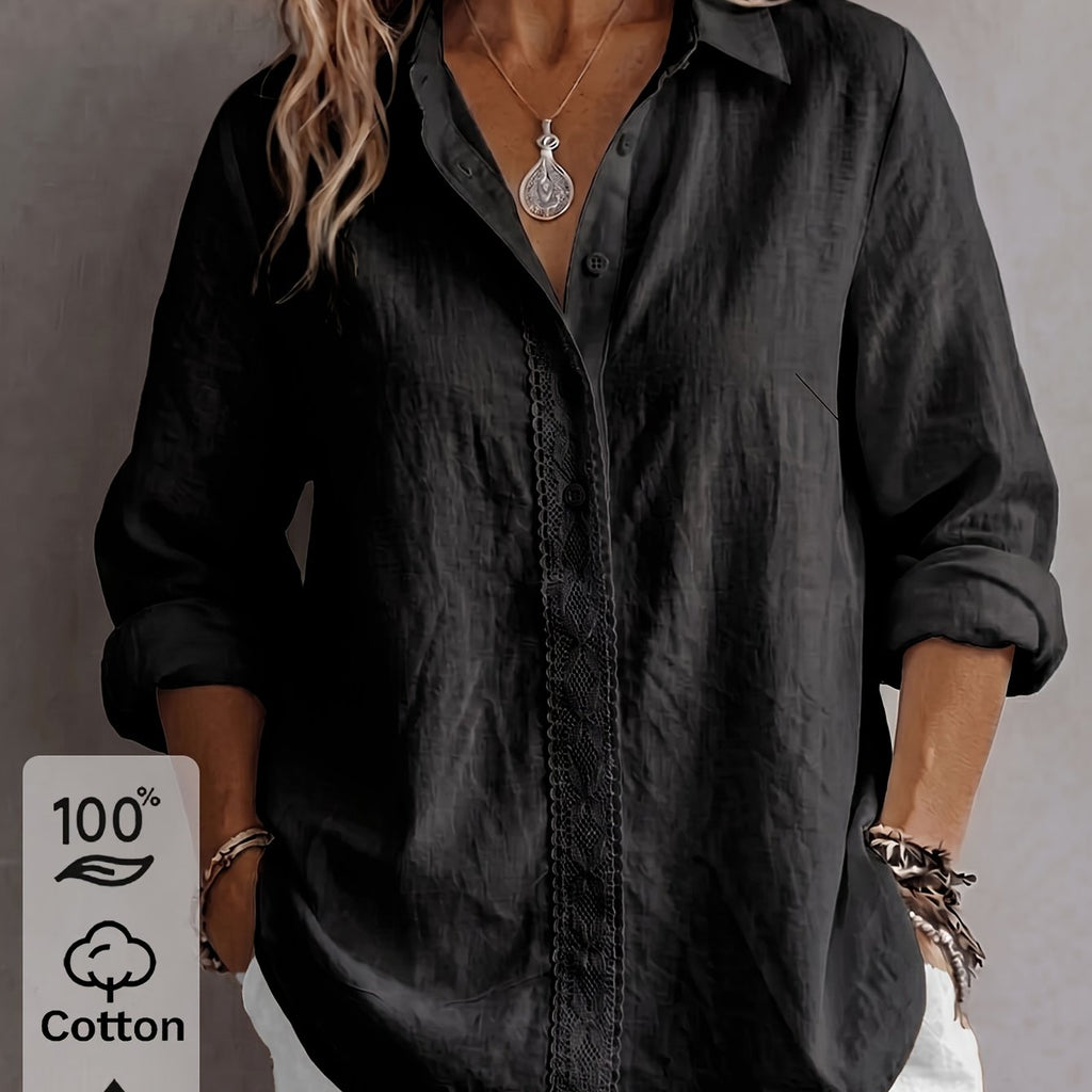 Chemise grande taille en dentelle, coupe oversize, col — matière : coton