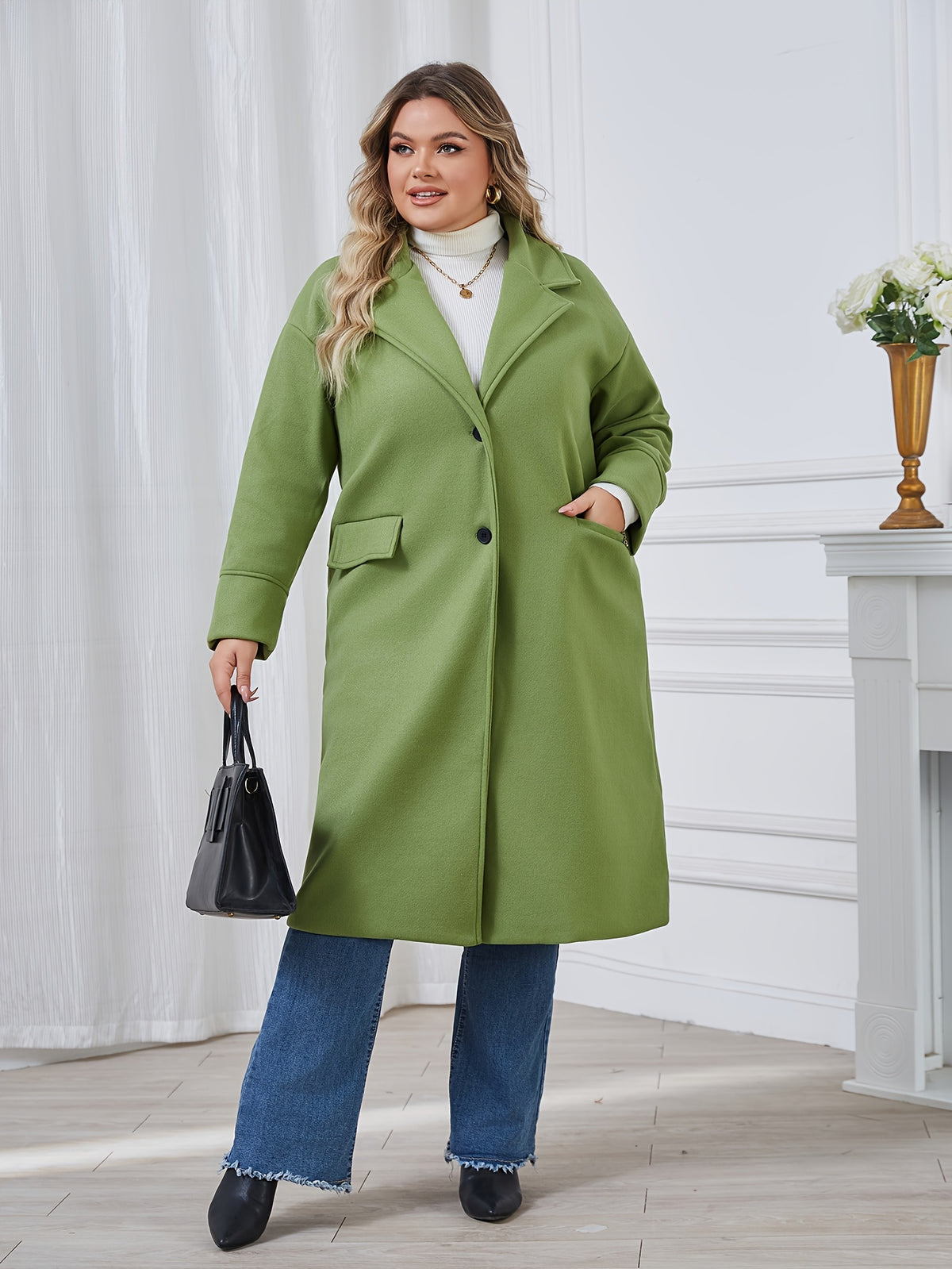 Manteau grande taille, coupe asymétrique, chaleur d'hiver, détail du tissu