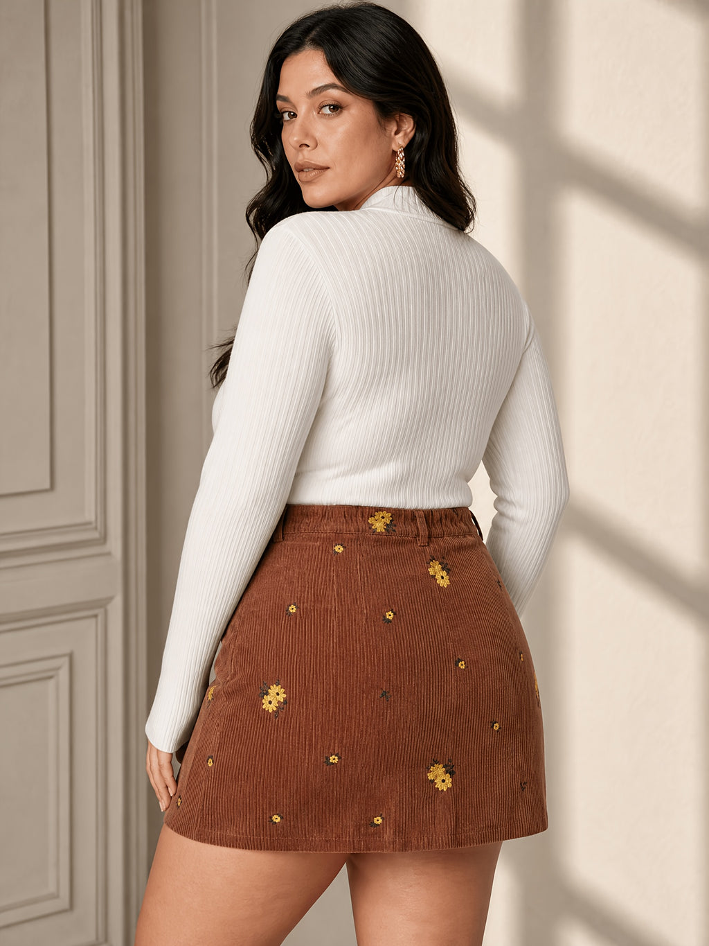 Jupe grande taille en velours côtelé — composition : 100% Polyester