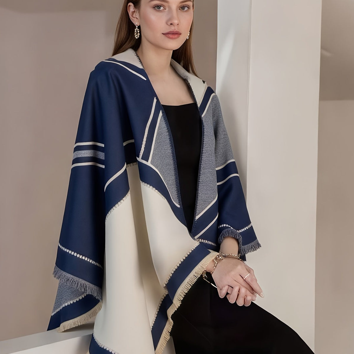 Cape grande taille à carreaux, doublure, chaleur d'hiver — matière : polyester