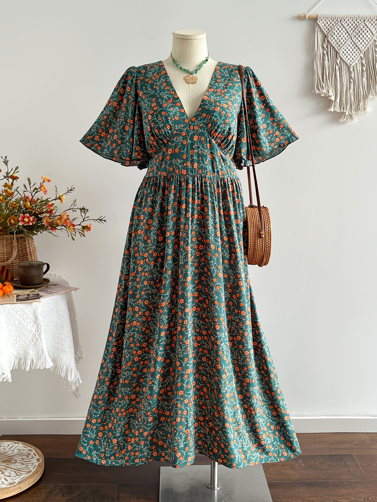 Robe maxi grande taille, trois imprimés en viscose mate
