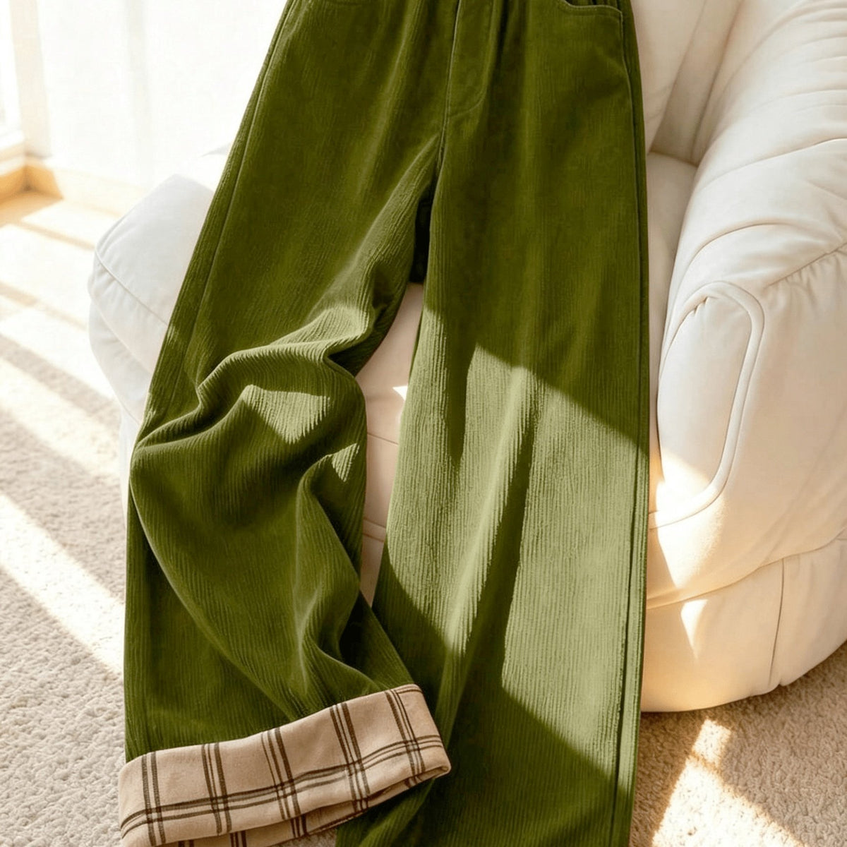 Pantalon grande taille en velours côtelé — matière : polyester