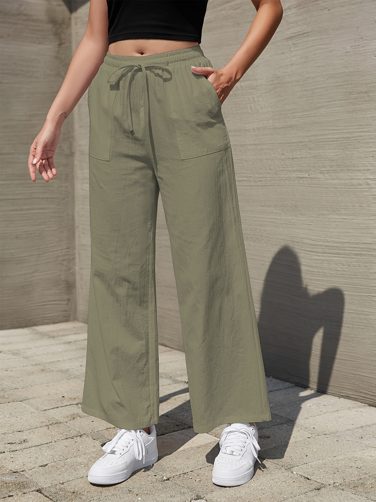 Pantalon en lin grande taille — Sept teintes, poches devant
