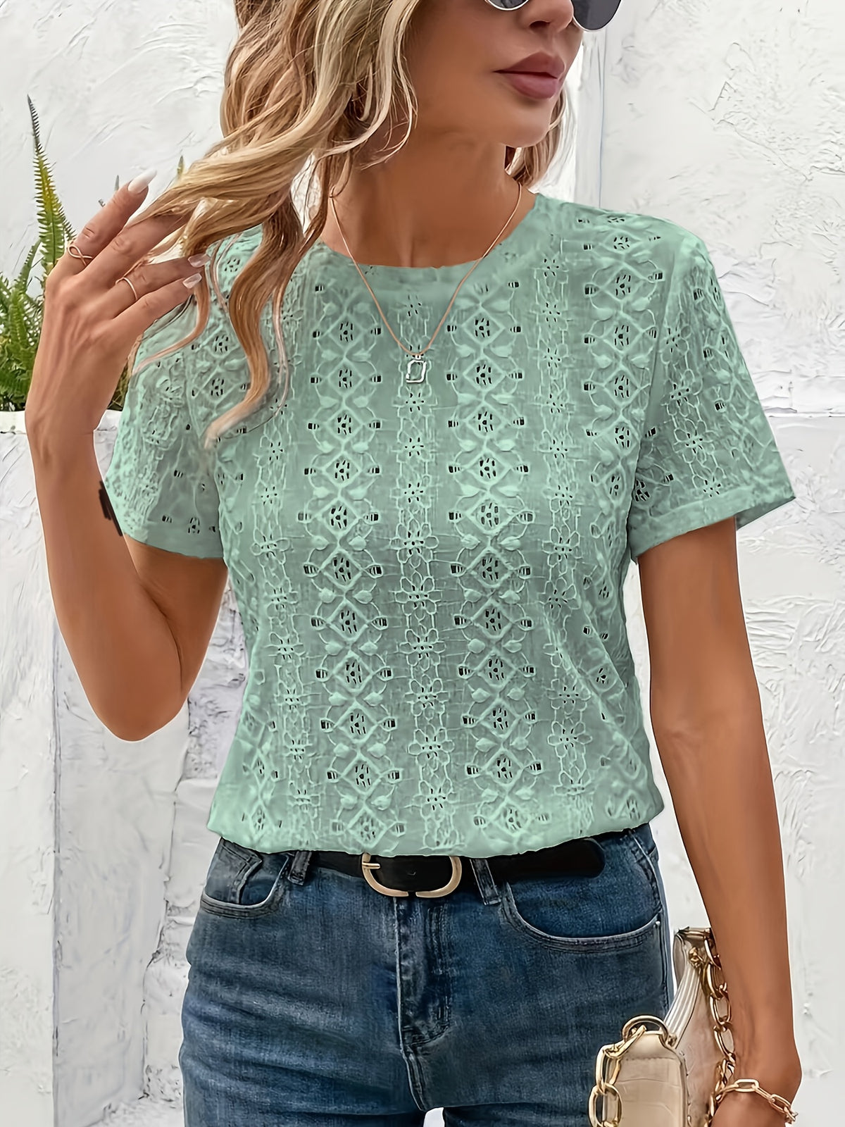 T-shirt grande taille en maille, manches courtes, maille souple, autre coloris