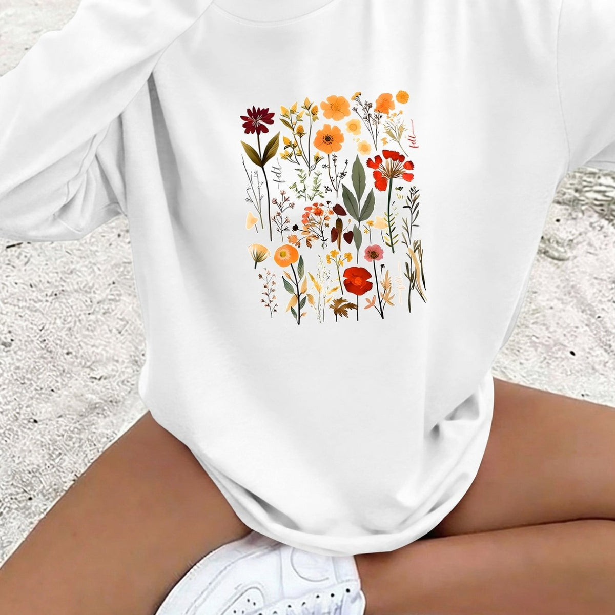 T-shirt grande taille à imprimé fleuri, manches longues, toucher naturel, vu de dos
