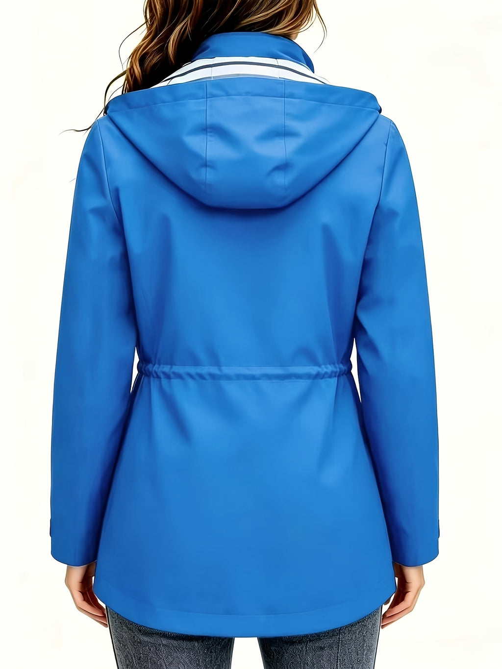 Veste grande taille, fermeture zippée, coupe-vent, porté de face