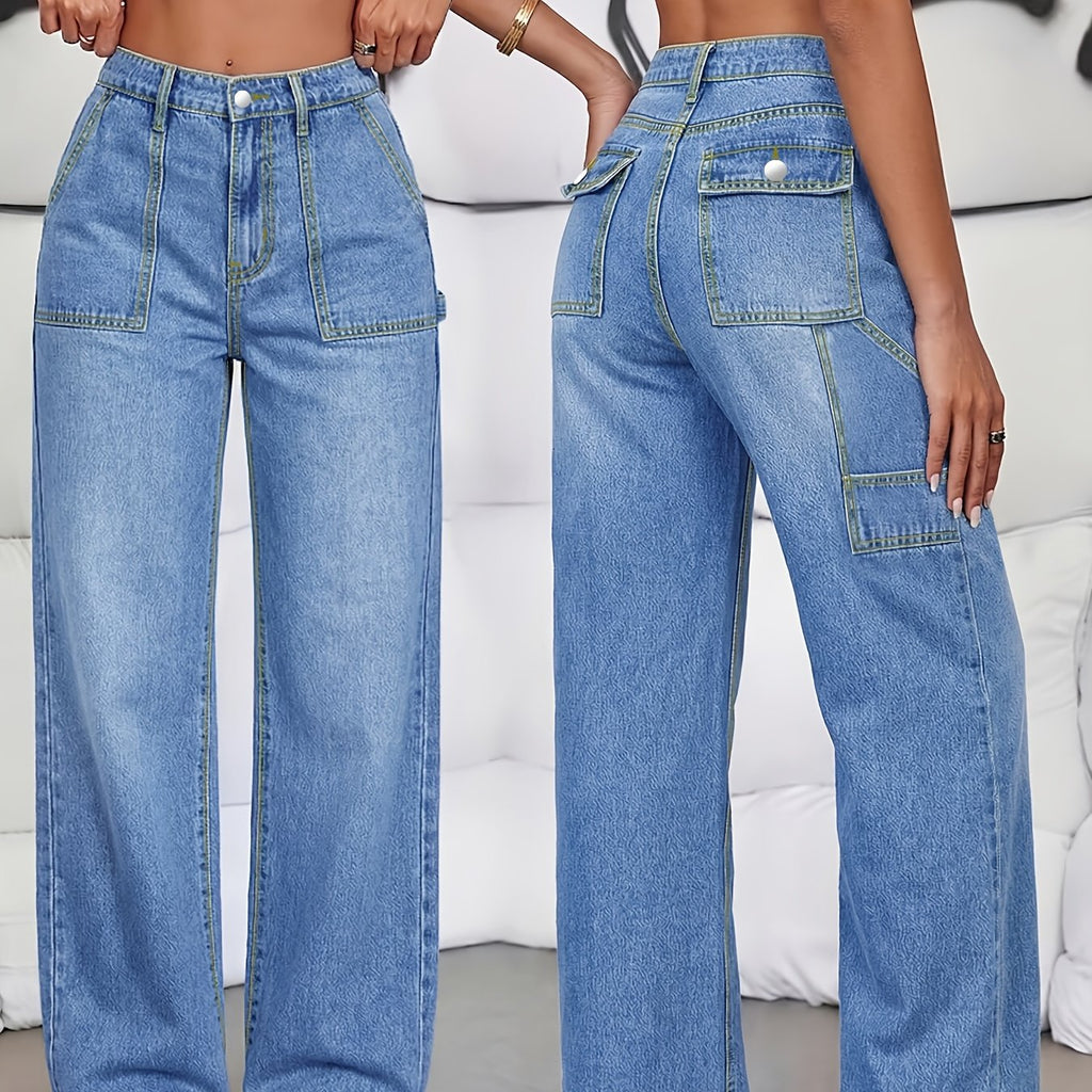 Jean grande taille, coupe oversize, poches pratiques, tombé fluide — matière : viscose
