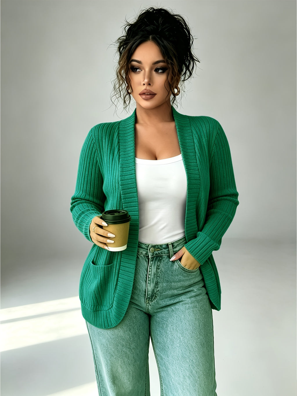Cardigan grande taille, coupe ample, manches longues, vu de dos